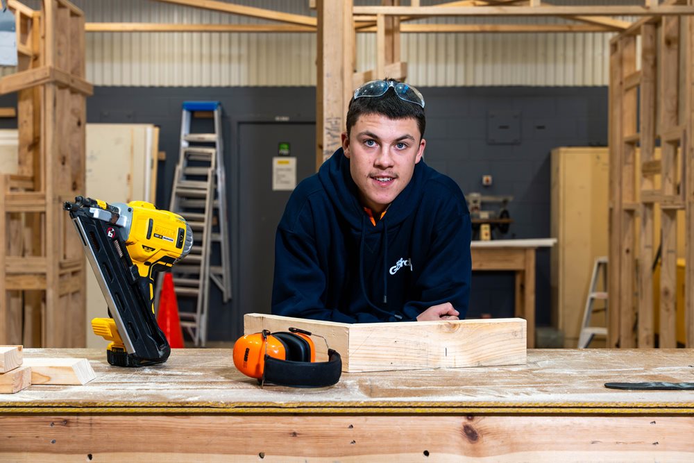 Carpentry apprentice Will Martin-Alcaide in his training environment